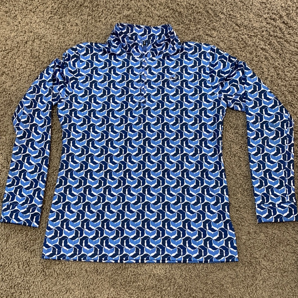 Vineyard Vines girls sz L (youth) Performance quarter zip blue logo design